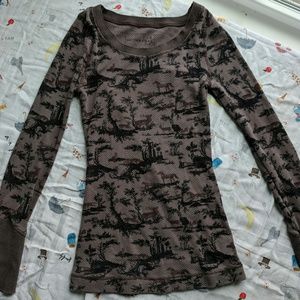 Free People We The Free Horses & Deer Brown Shirt